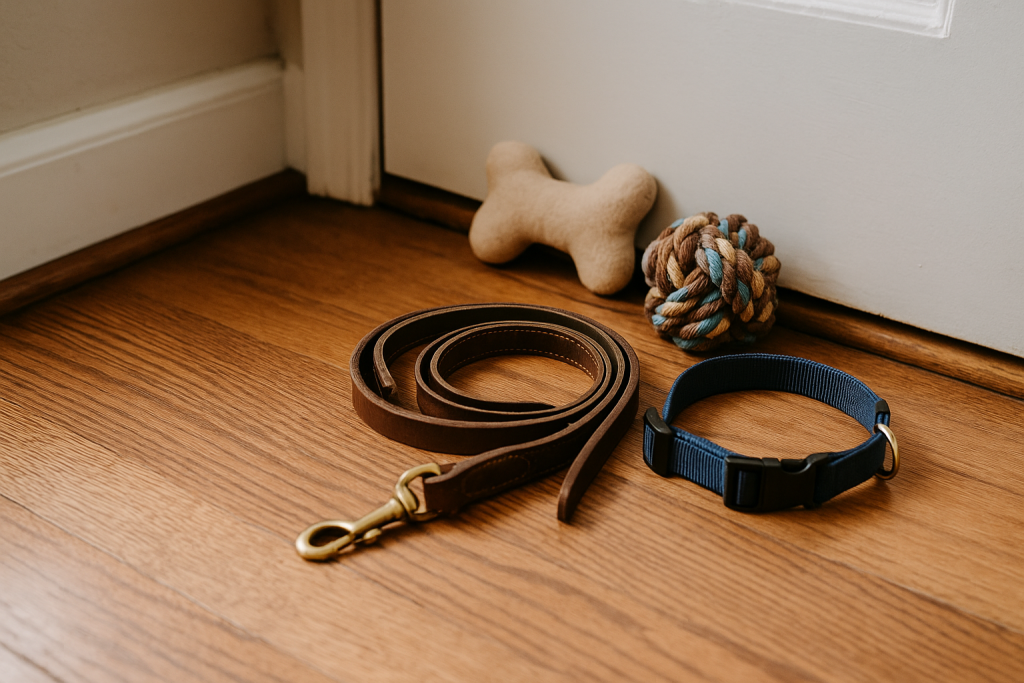 puppy toys and leash at the ready